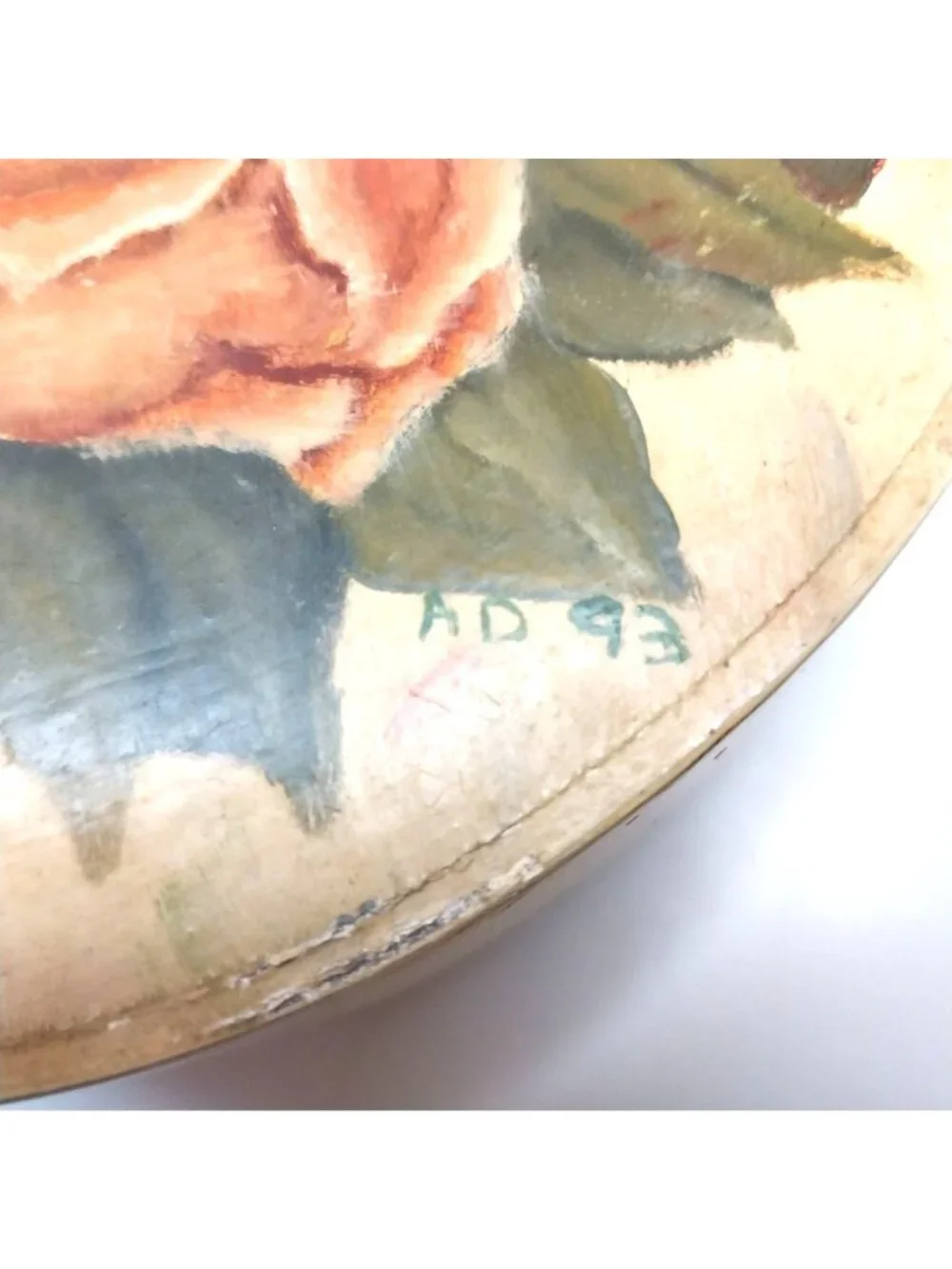 Hand-Painted Wooden Oval Storage Box Folk Art Victorian Lady Roses 1993